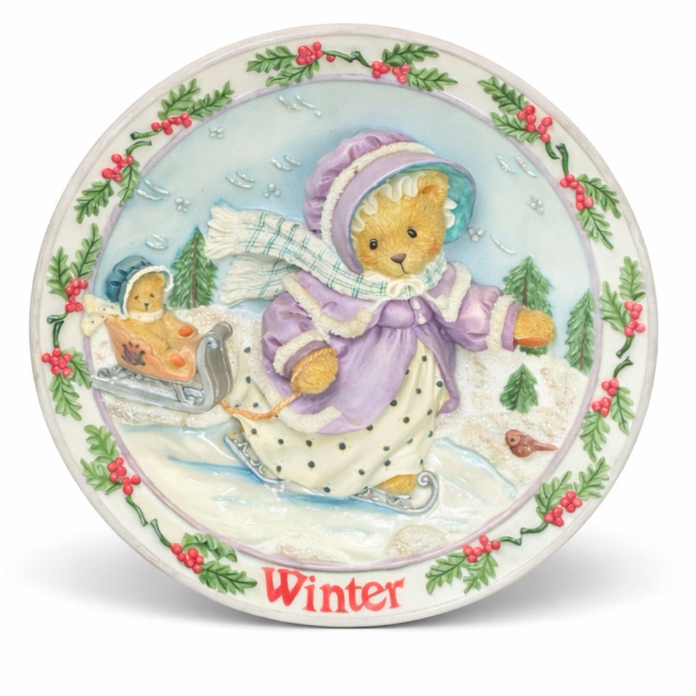 NEW Cherished Teddies Winter Plate w/ Box & Certificate - Picture 1 of 3
